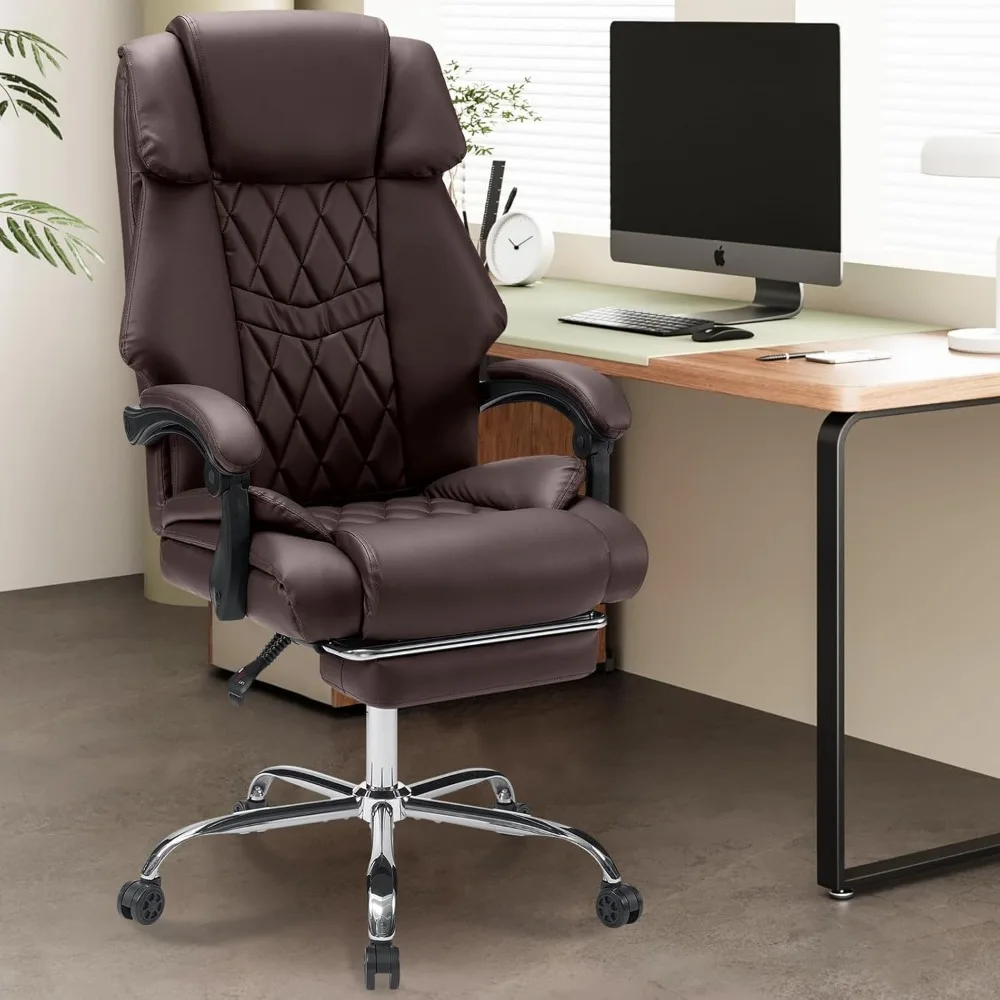 Executive Office Chair Big and Tall 550lbs Reclining Office Chair with Footrest Home Office Chair Soft Leather