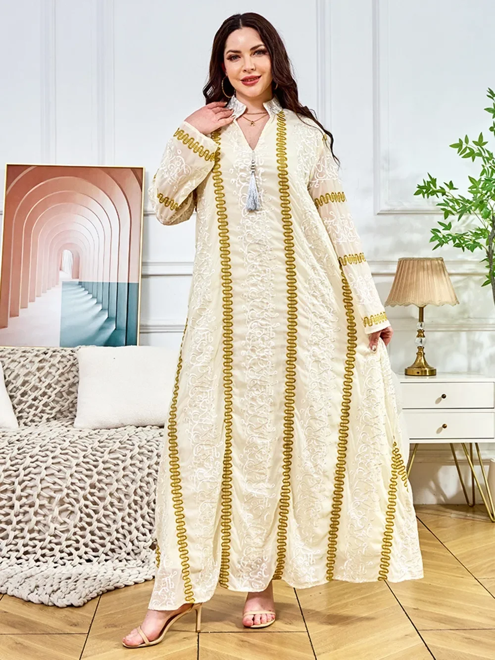 فستان حفلة عيد للنساء عباية إسلامية رمضان قفطان مغربي رداء جلابية مطرز شرابة فيستدوس لارجوس دبي فساتين 2026