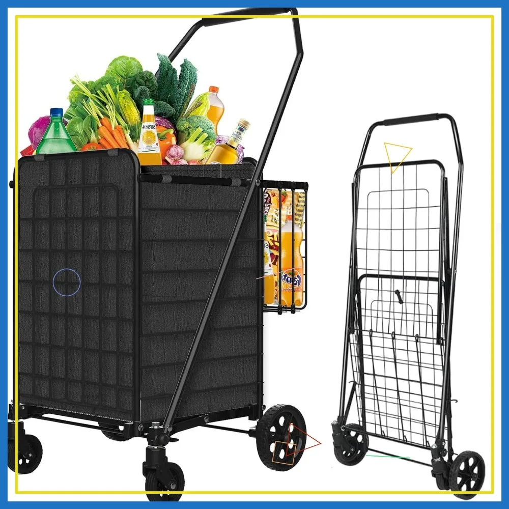 

Collapsible Shopping Cart with Waterproof Liner and Swivel Wheels, Ideal for Groceries, Laundry, and Travel