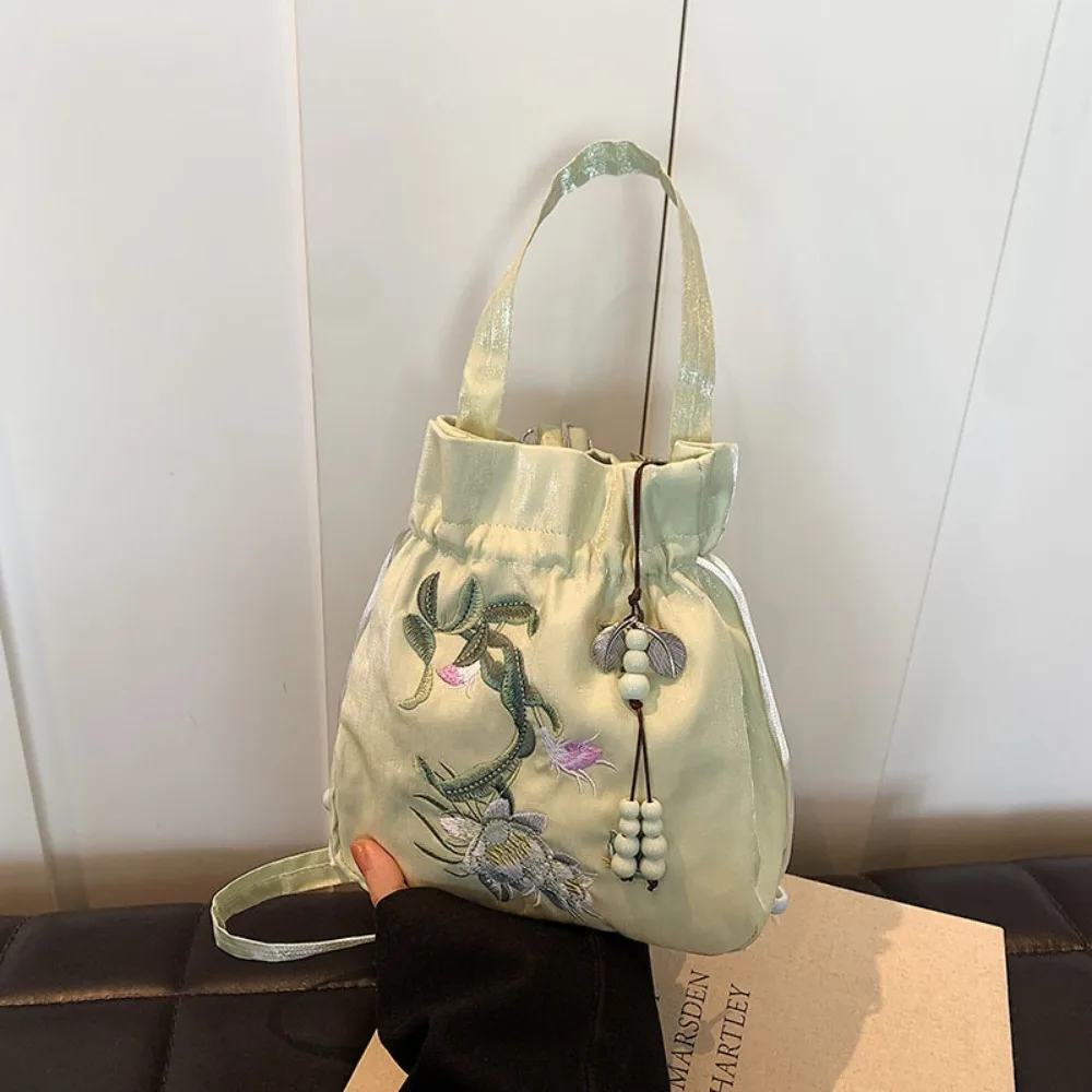 

Сумка-ведро с вышивкой в этническом стиле, аксессуары Hanfu с цветком, сумка в китайском стиле, сумка для хранения в древнем стиле