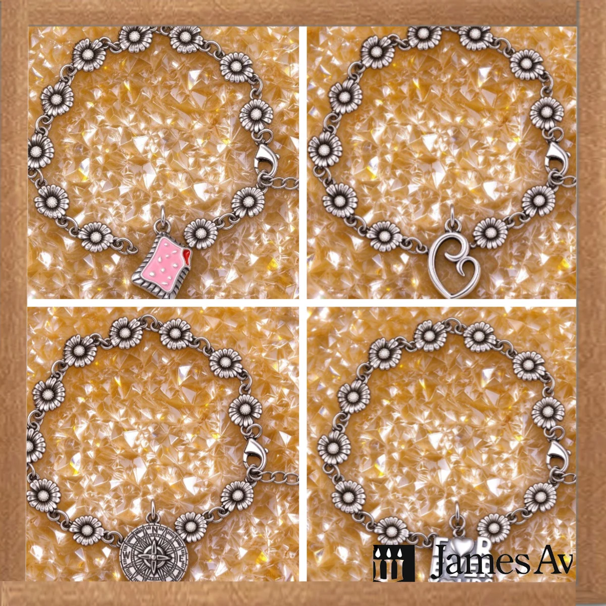 ntage Antique Silver Daisy Flower Link Charm Bracelet for Women, Removable Pendant Options Heart Compass Book Enamel Charms, Classic Retro Wrist Jewelry, Ideal Birthday Holiday Gift for Girls
