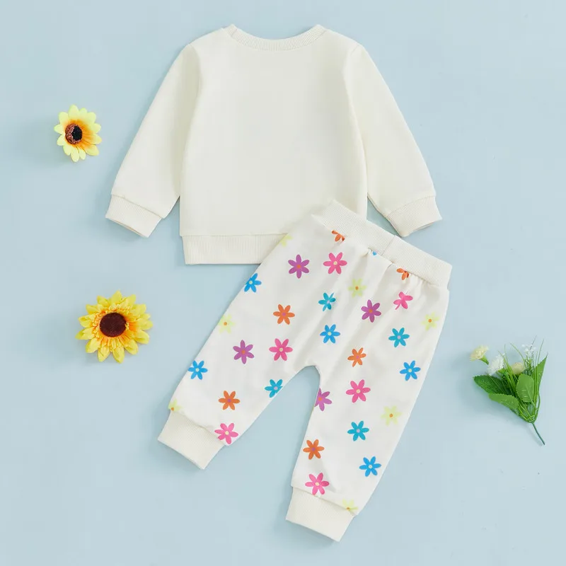 3 Months to 3 Years Baby Girl Pant Sets Spring Autumn Clothes Letter Embroidery Long Sleeve Sweatshirt and Floral Pants image 3