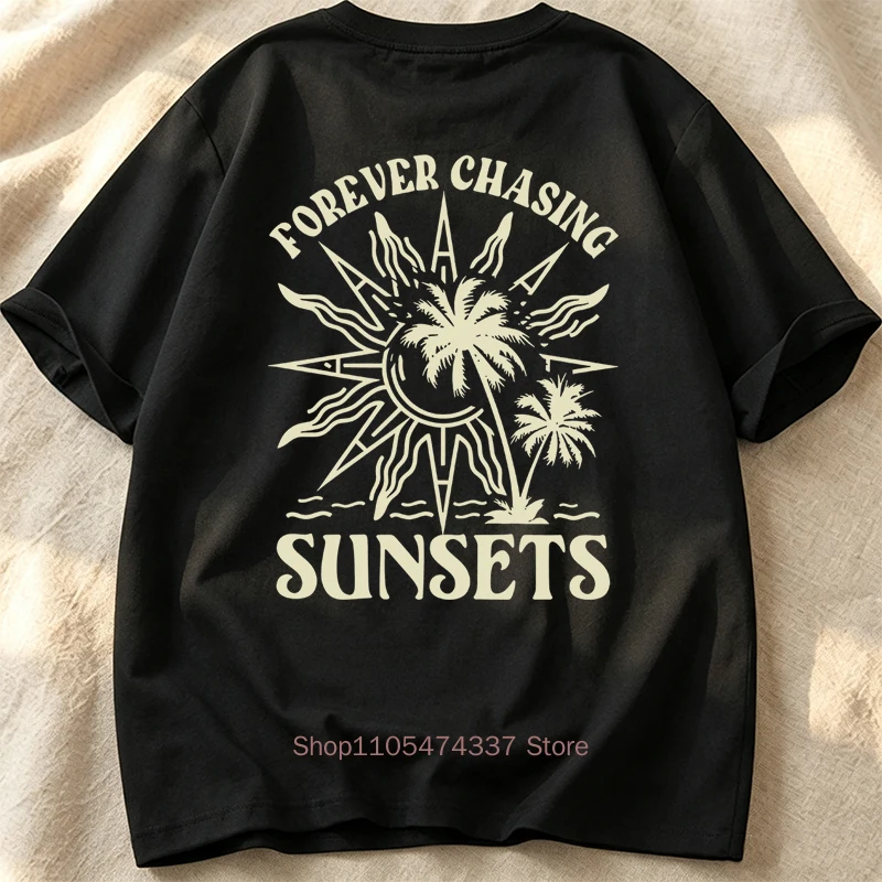 Sunsets Pattern Print T-shirts for Women Summer Casual Fashion American Style Streetwear Y2K Tops Crew Neck Short Sleeve Tees
