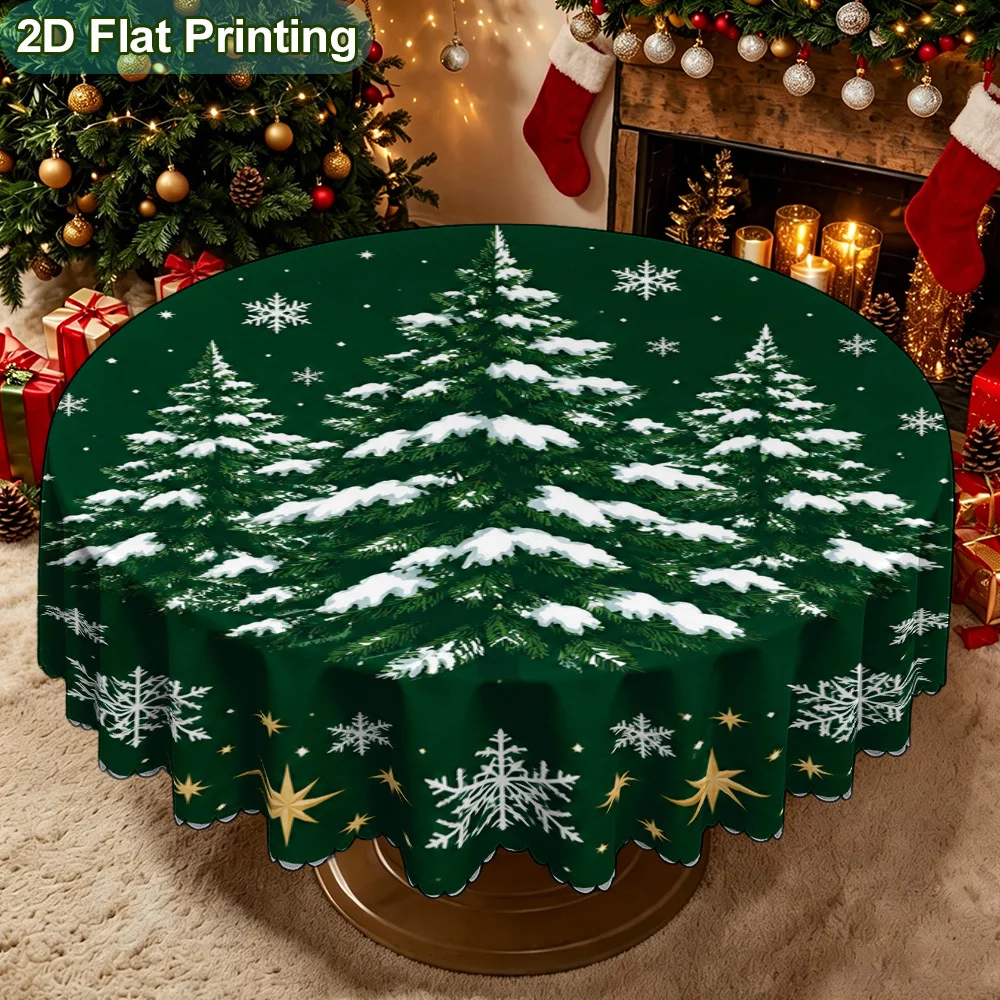 1 winter frost pine and cypress round tablecloth for winter table decoration, housewarming gift, 2D flat