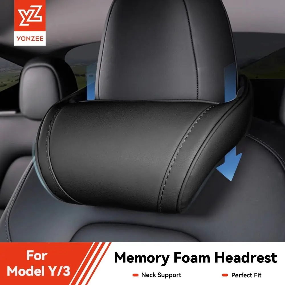 YZ Seat Headrest Travel Rest Neck Pillow For Tesla Model 3/Y/X/S PU Leather Neck Pillow Memory Foam Pillows 2025 Car Accessories
