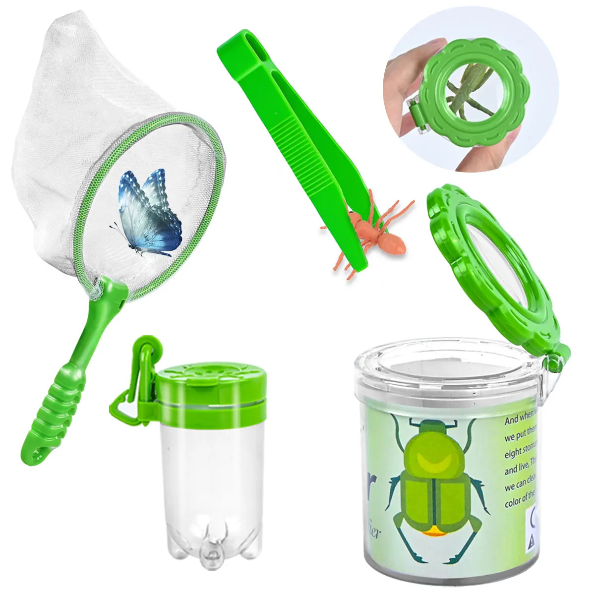 Children'S Insect Jar Observation Jar Magnifying Glass Portable Butterfly Capture Net Firefly Clip Outdoor Adventure Set Toy Gif