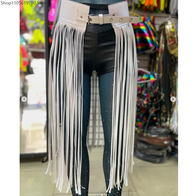 Multi‑Layer Fringe Tassel Half‑Skirt Adjustable Wide Buckle Faux‑Leather Waistband Adult Role‑play Stage Performance Accessory