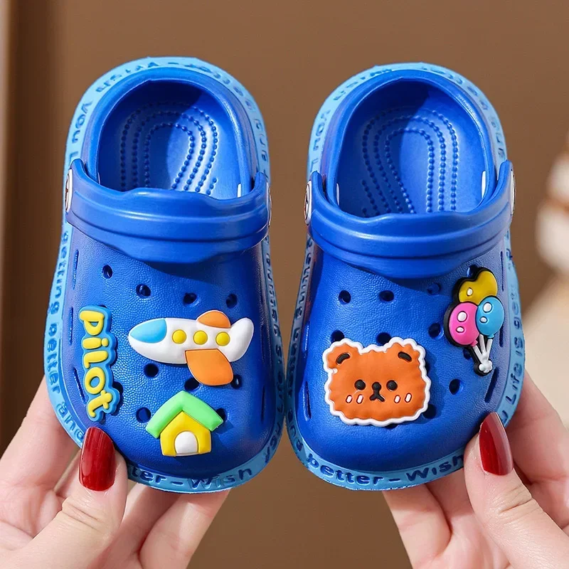 Summer Children\'s Anti Slip Slippers DIY Hole Shoes Cute Cartoon Beach Shoes Girls and Boys 1-6y