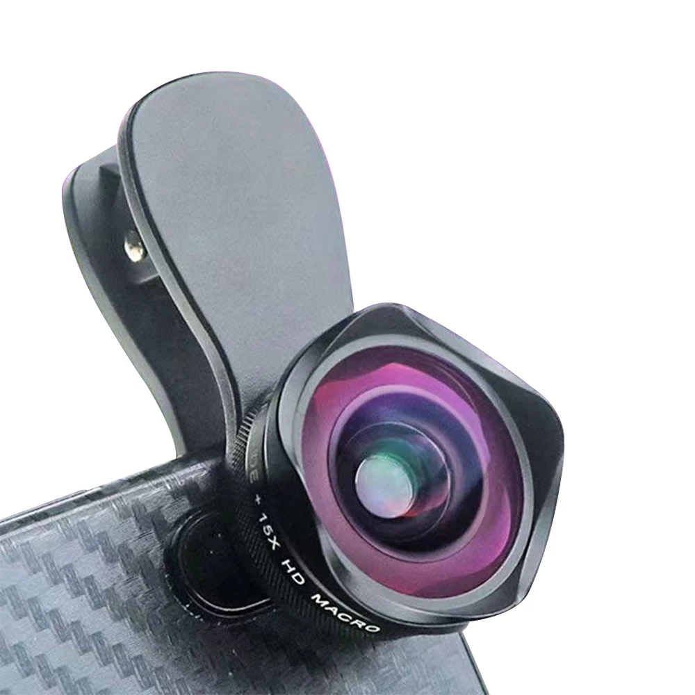 

2 in 1 15X Phone Camera Lens 4K HD Macro Lens Wide Angle Lens Close Distance Shooting Macro Lens For iPhone Samsung Cellphone