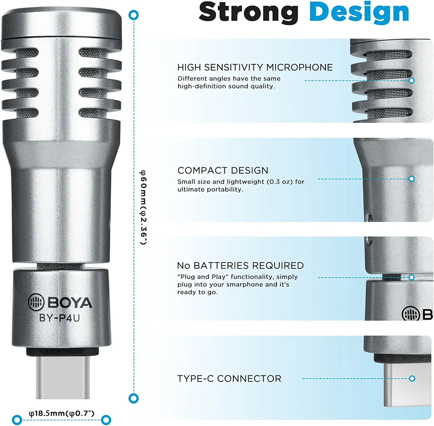 BOYA BY-P4U Loại-C Mini Không Dây Micro Điện Dung Cho Máy Tính Điện Thoại Di Động Android Trực Tuyến Youtube Ghi Âm Blogger Vlog