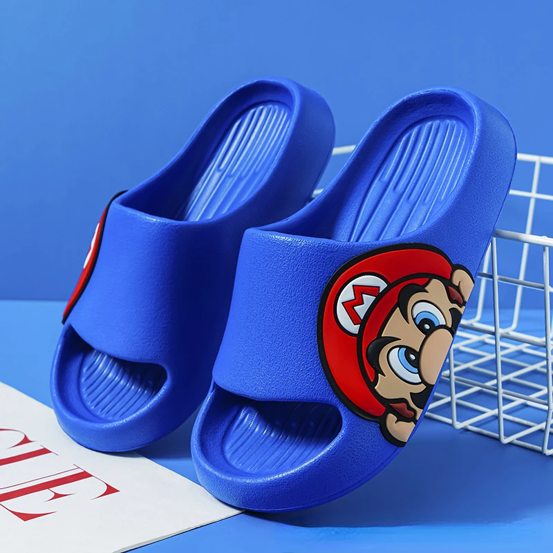 Super Mario Kids Slippers Summer Indoor Cartoon Home Shoes Flip Flops Boy Slippers for Children Anime Non-slip Thick Sole Slides