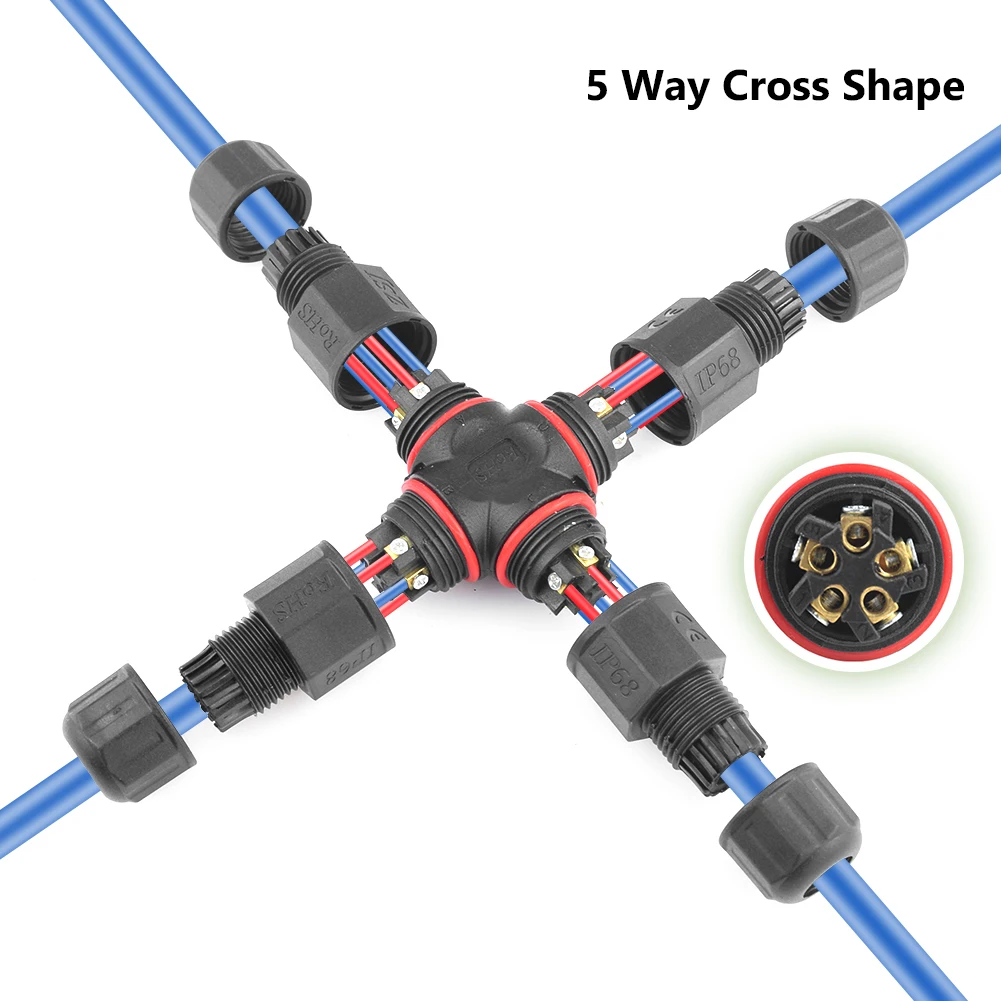 1/2/5/10pcs IP68 Waterproof Connector Straight/T/Cross Shape 2 3 4 5 Pin Cable Connector Plug Connector Junction For Gardening
