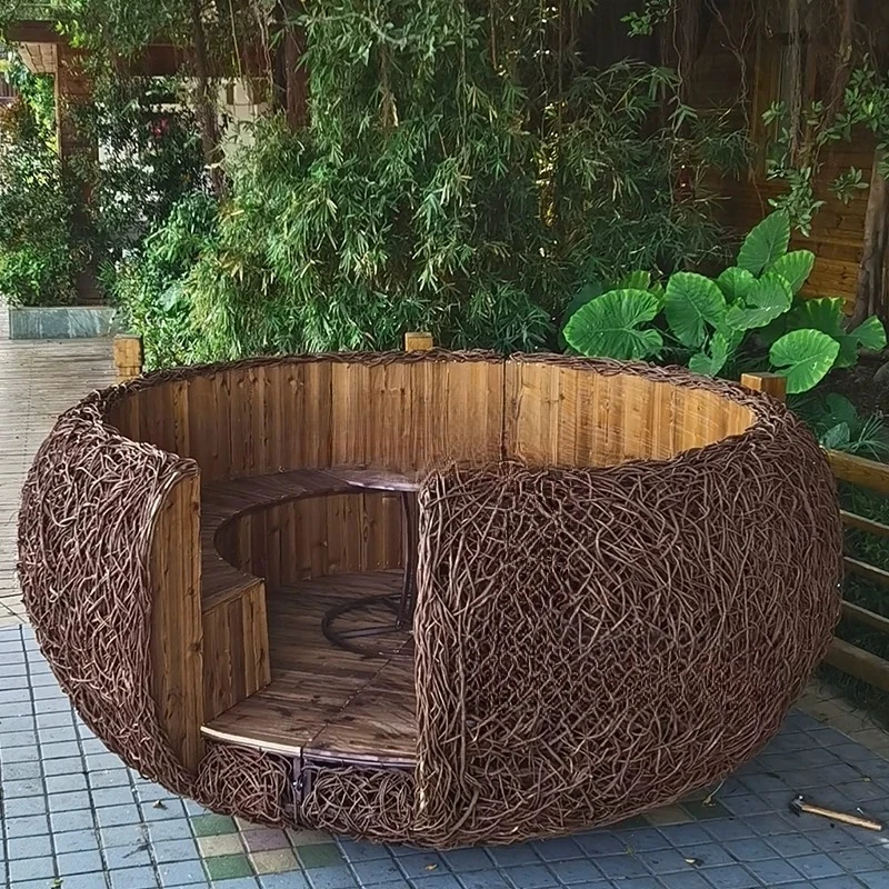 Outdoor Internet celebrity booth rattan nest rattan umbrella round sofa