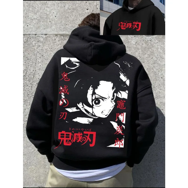 

Autumn Winter Men's Women’s Clothing Hoodies Japanese Anime Demon Slayer Tanjirou Graphics Hooded Y2K Oversized Cotton Pullover