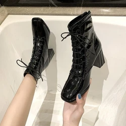 Modne buty jesienne buty w brytyjskim stylu dla kobiet wysoki Top gruby obcas buty damskie buty na wysokim obcasie w stylu Casual, na zamek błyskawiczny buty damskie