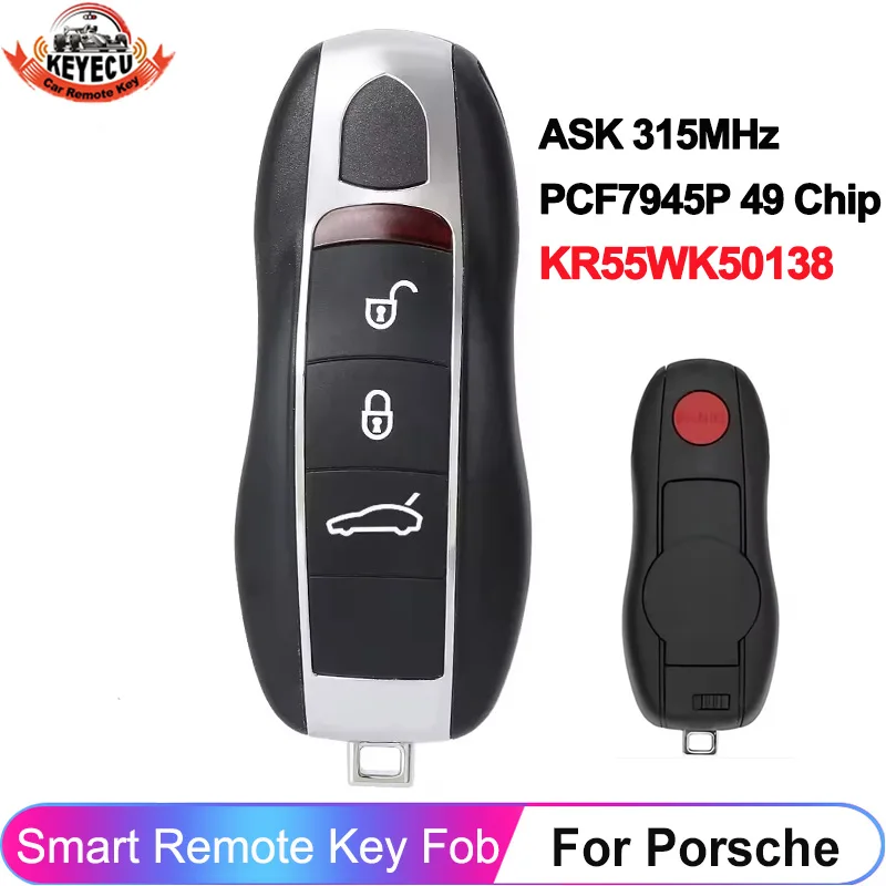 EllYECU-Clé à distance pour Porsche, Keyless Go, 991, Cayman, Macan, Panamera, 2010, 2012, 2013, 2014, 2015, 3 + 1/4 boutons, vention 55WK50para, ASK, 315MHz