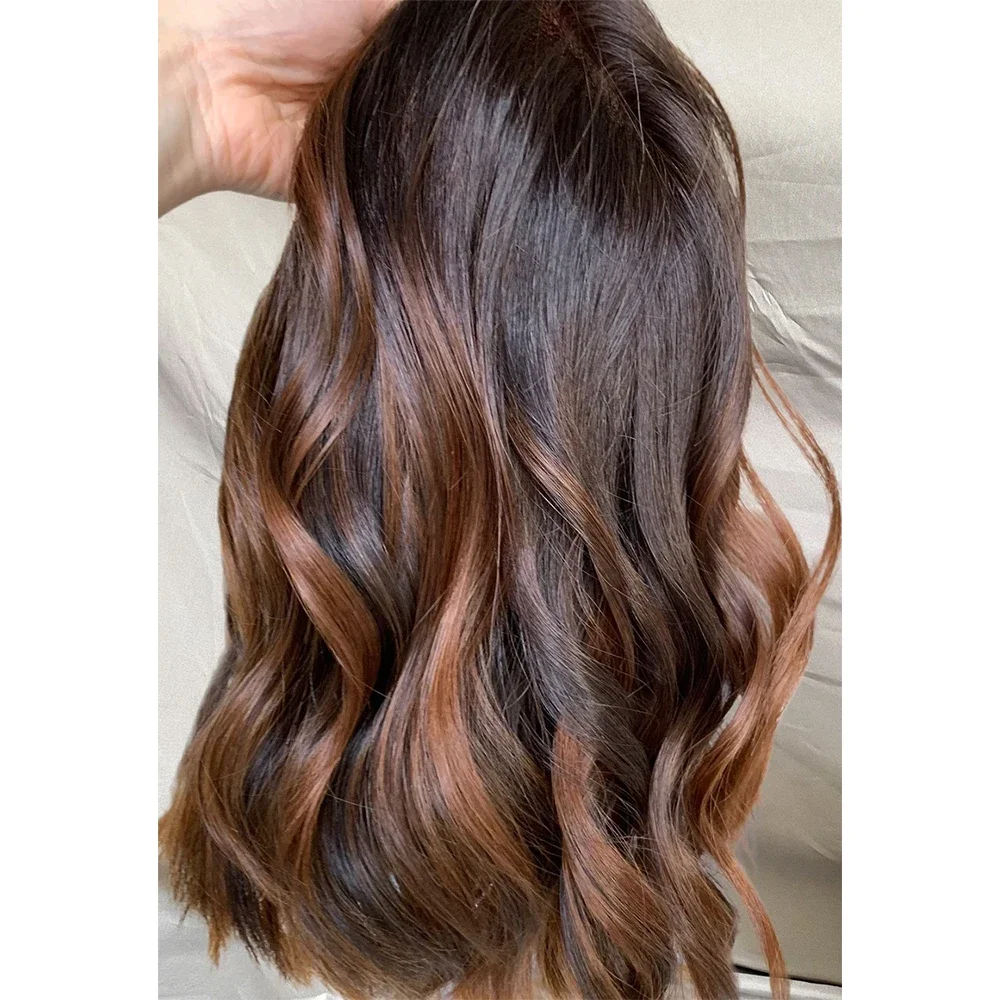 Miękka 18-calowa długa Ombre Brown Body Wave 5x5 Silk Base Żydowska peruka z ludzkich włosów z dziecięcymi włosami HD Lace European Hair Preplucked