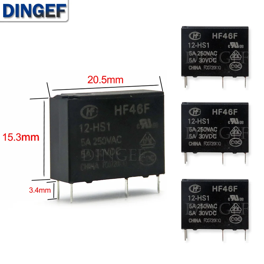 1PCS/LOT 5V 12V 24V DC 30VDC Power Relays HF46F-005-HS1 HF46F-012-HS1 HF46F-024-HS1 5-HS1 12-HS1 24-HS1 5A 250VAC 4PIN