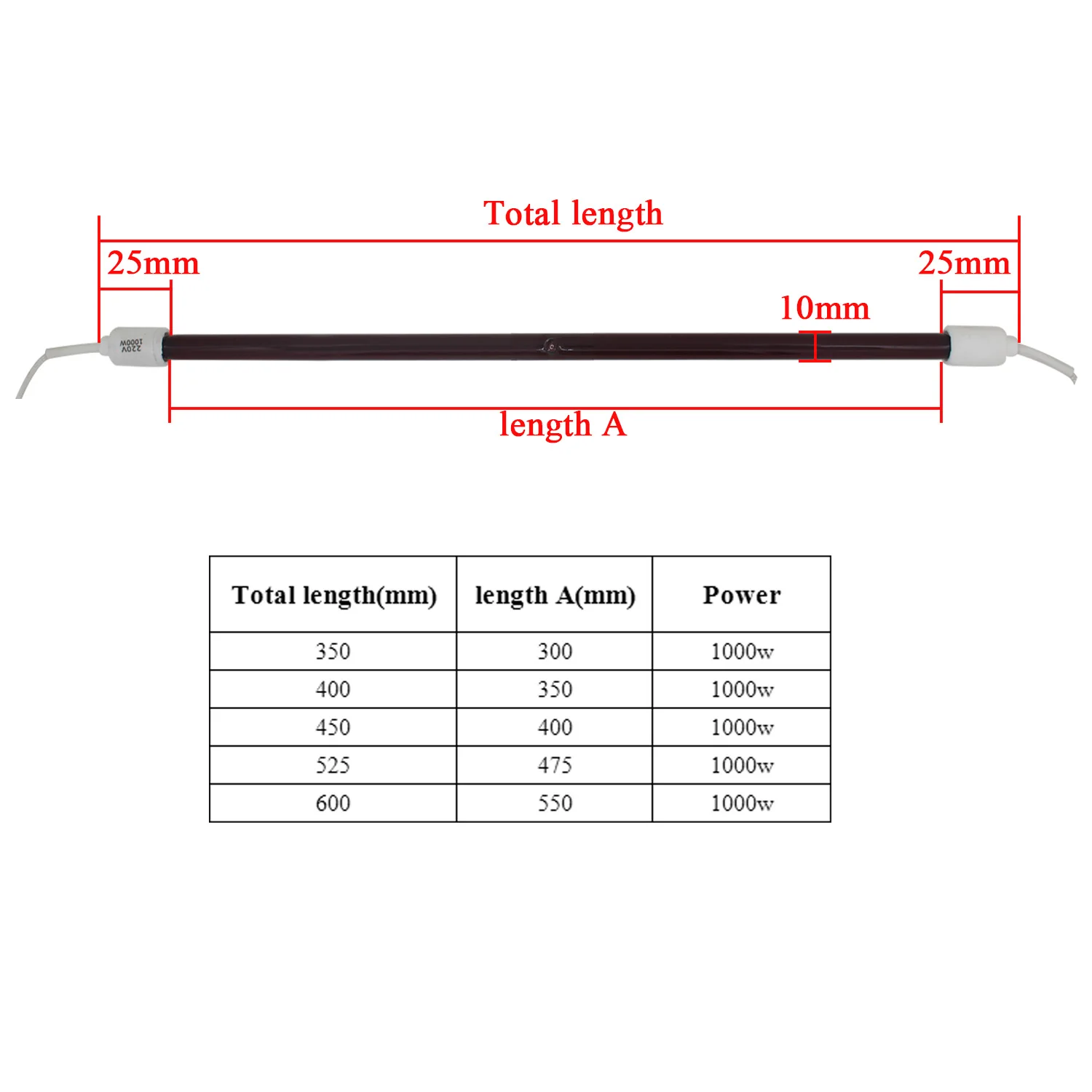 Quartz heater tube Quartz tube infrared heater halogen heater infrared paint curing lamp high temperature paint room heater