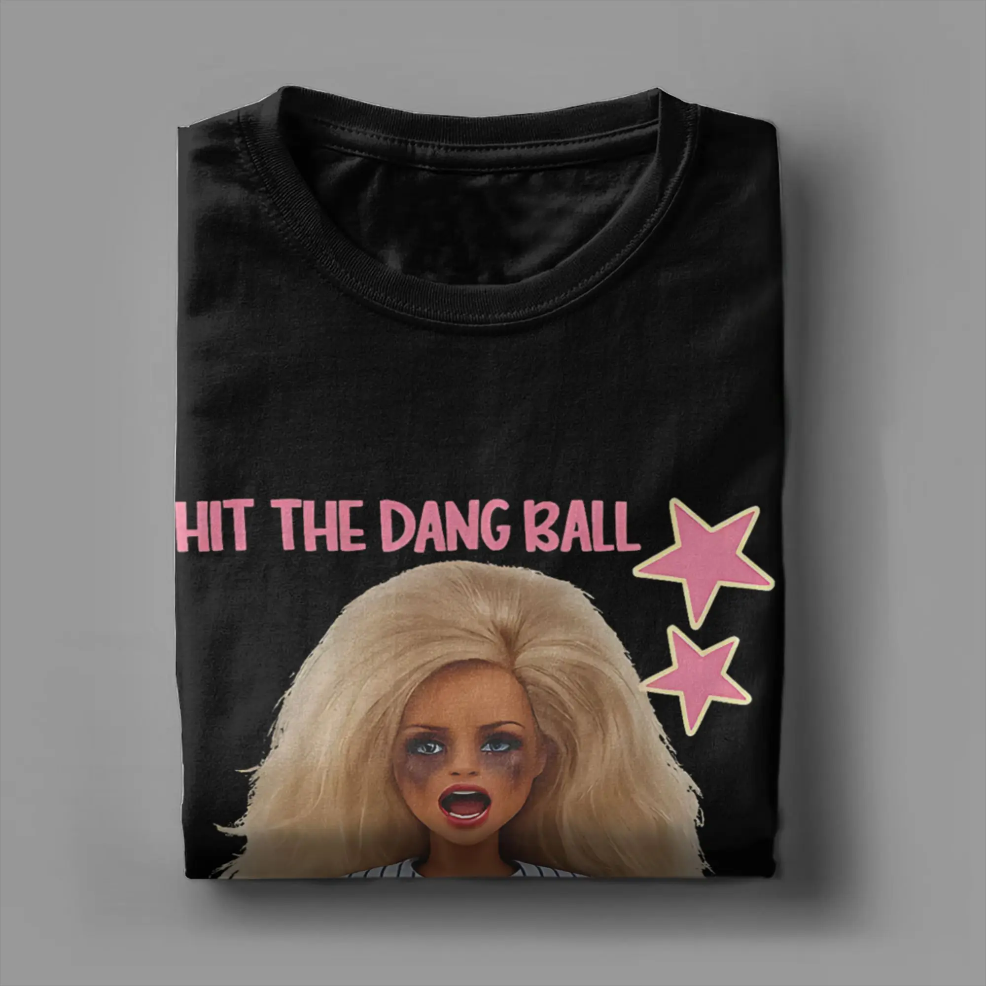 Hit The Dang Ball Funny Baseball Mom Doll Face Meme  T-Shirts Short-Sleeve Summer 100% Cotton O Neck Oversize Clothing