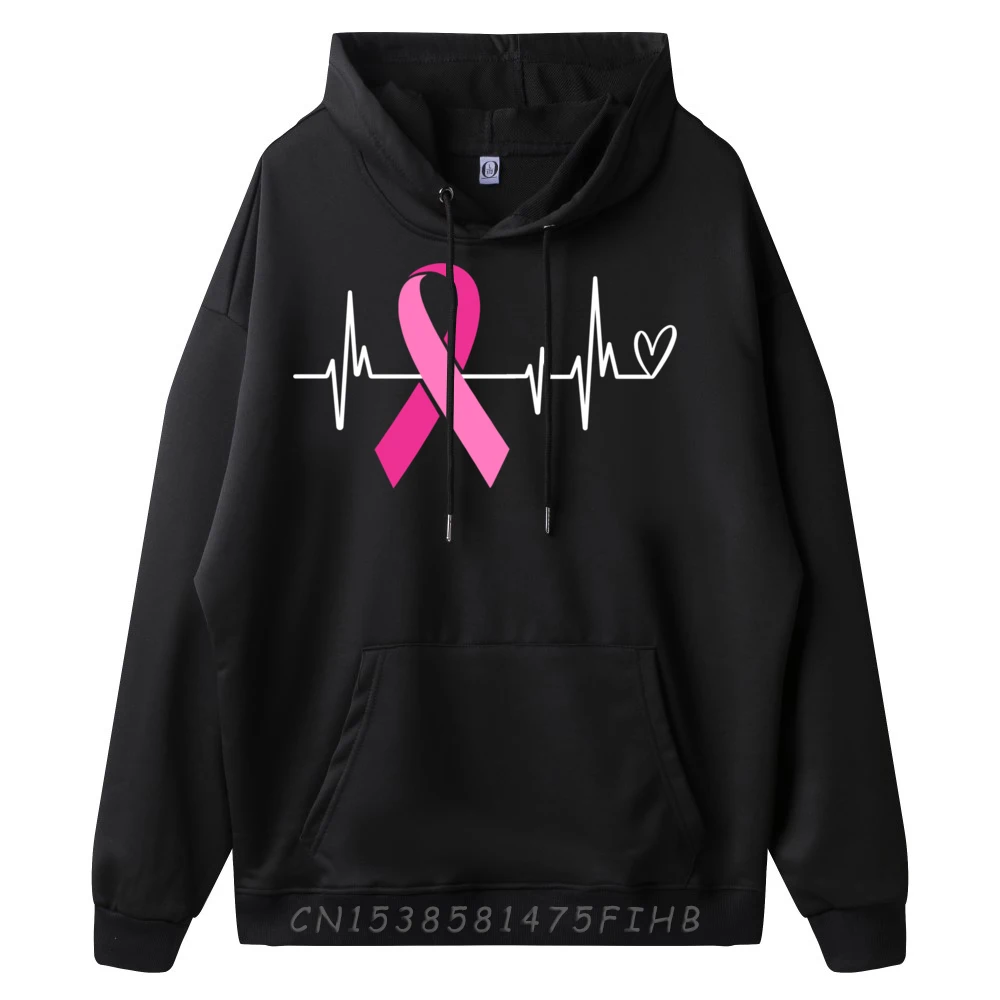 Pink Ribbon Heartbeat Breast Cancer Awareness Christian Hoodie Men Oversized Hoodie Men Crazy