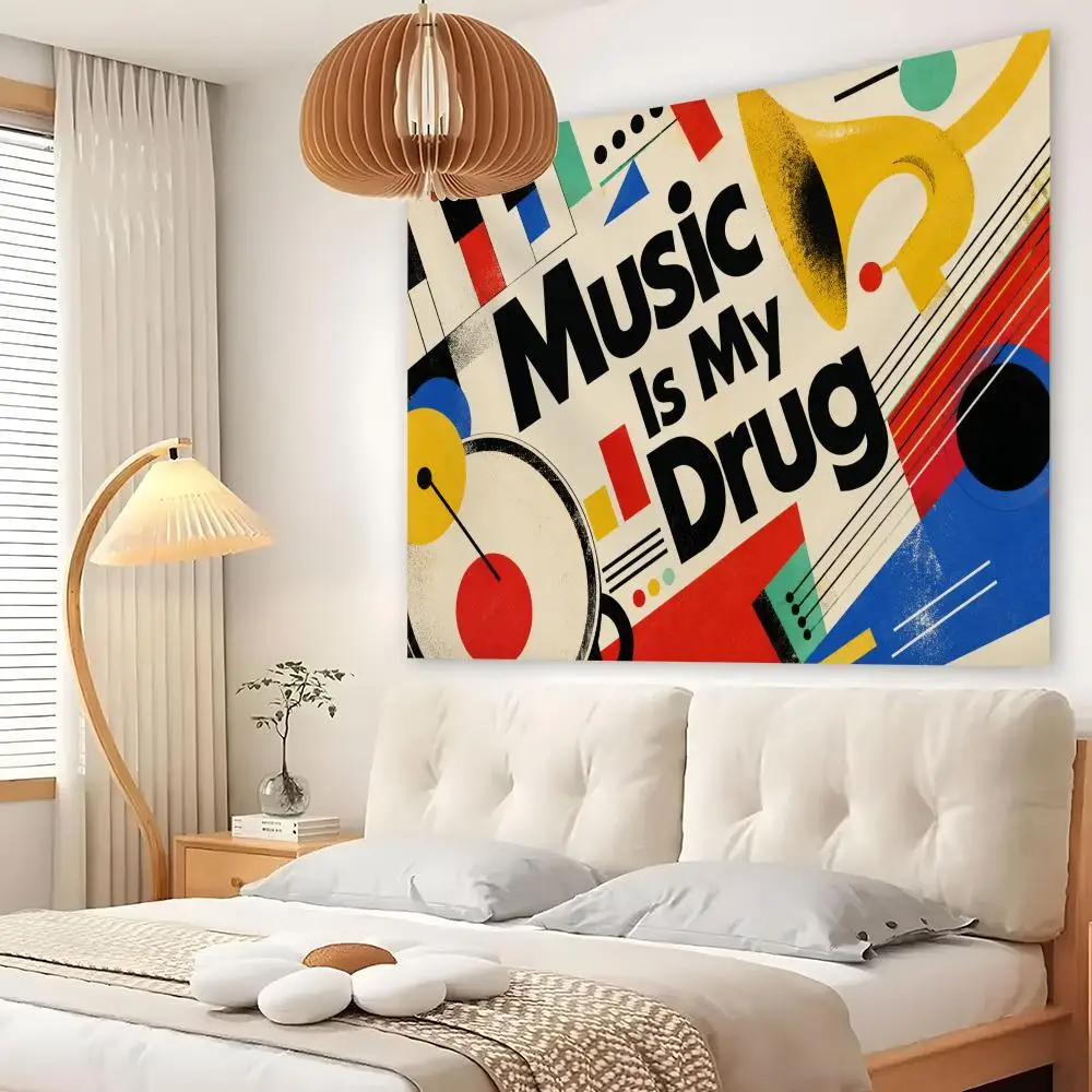 Music Is My Drug Quote Tapestry Custom Living Bedroom Party Dormitory Interior Wall Bohemian Decoration Attached Clip