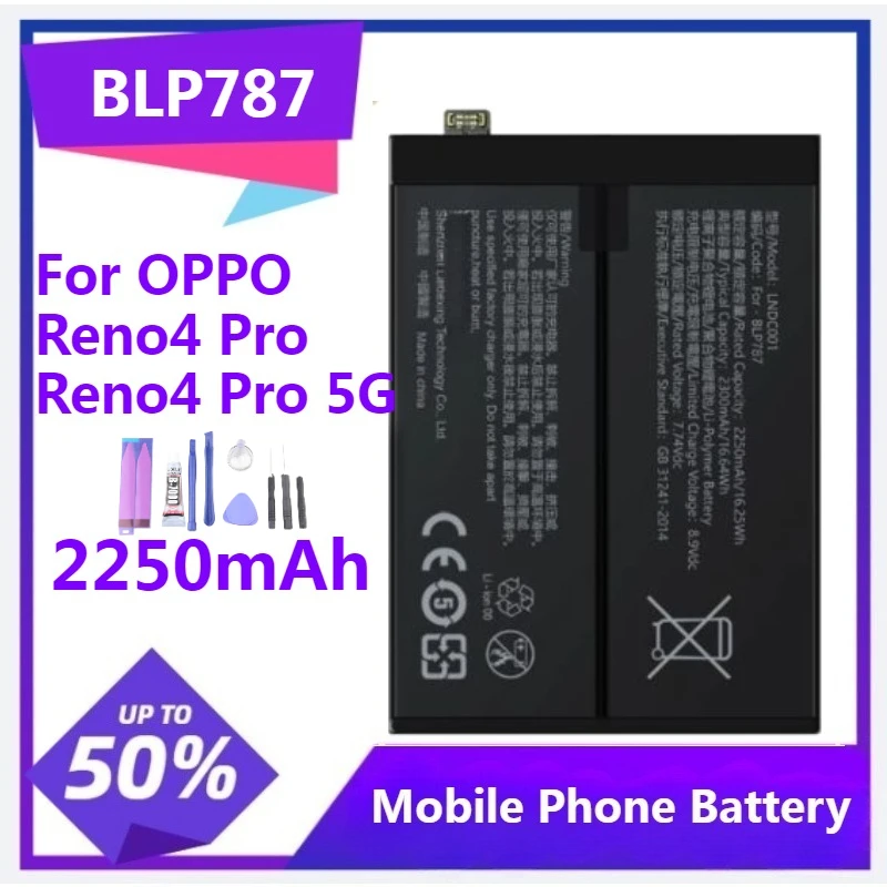 

BLP787 Replacement Battery For OPPO Reno4 Pro Reno4Pro 5G 2250mAh 16.25Wh Battery with Tool