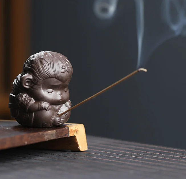 Cute Pet Little Spirit Monkey Insense Sticker, Purple Sand Tea Pet, Zen Fragrance Insertion, Handmade Tea Play, Qi Tian Da Sheng