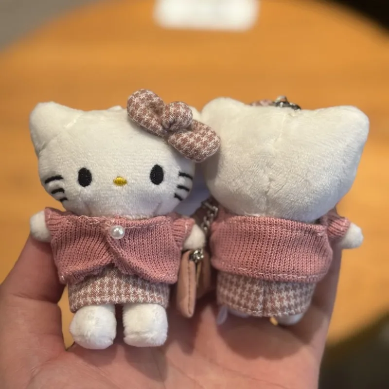 Novo me 6th colaboração 8cm preto kt brinquedo de pelúcia chaveiro senhora houndstooth rosa hoodie pele preta gatinho gato saco charme pingente