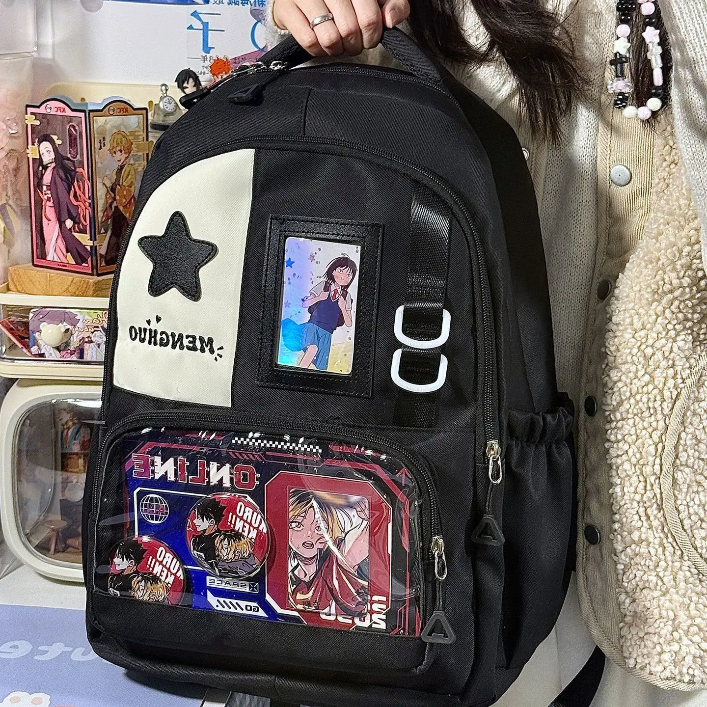 Backpacks woman School backpack y2k big size  Women's bag 10cm doll bag transparent bag school bag color block ita bag