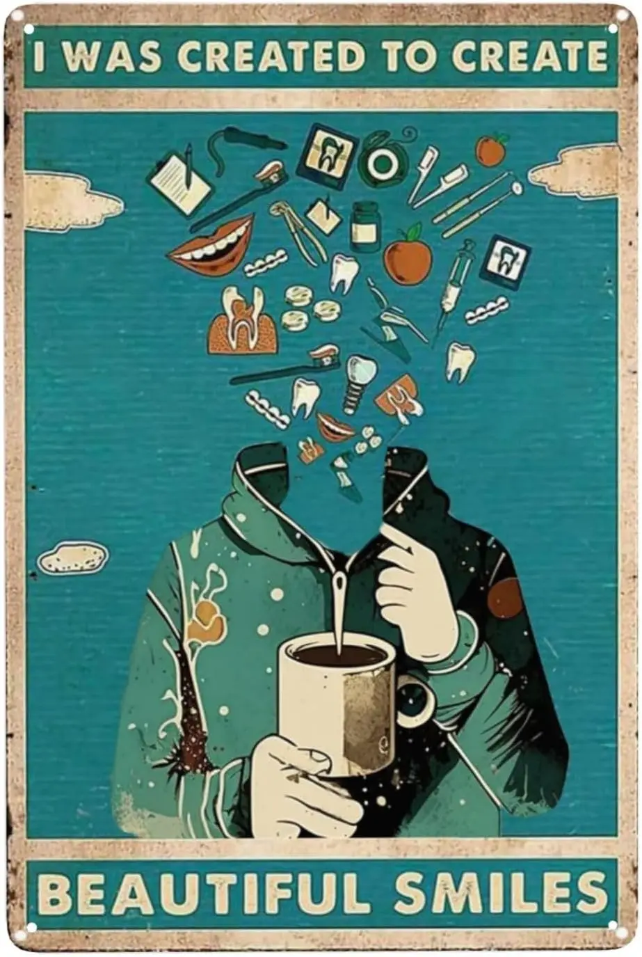 1p,ZHIQUN Coffee Boy Metal Tin Sign in - Surrealist Wall Art for School Room & Bars, Retro Postmodern Decor with Smile Motif
