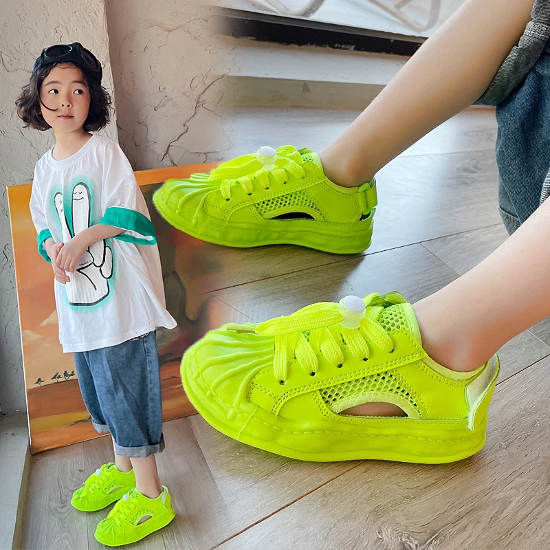 Ragazzi ragazze sandali estate nuovo verde fluorescente maglia traspirante scarpe sportive per bambini rosa rossa morbida bambini sandali sportivi