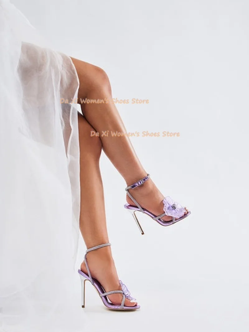 Sweet Flowers Women's Crystal Engraving Transparent Rhinestones Decorative Chunky Heels Wedding Dinner Party Pink Sandals view 5