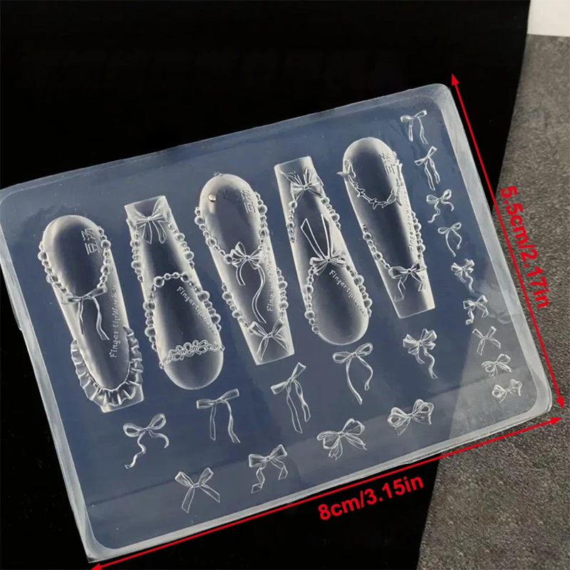 Bowknot grânulo corrente fita 3d acrílico molde decorações da arte do prego diy design silicone modelo de molde da arte do prego para encantos do prego