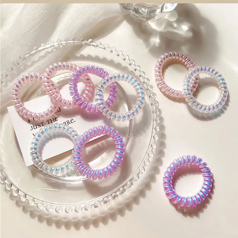 Telephone Line Hair Rope Girls Laser Color Hairs Ring Seamless Elastic Ponytail Rubber Band Headwear Accessories