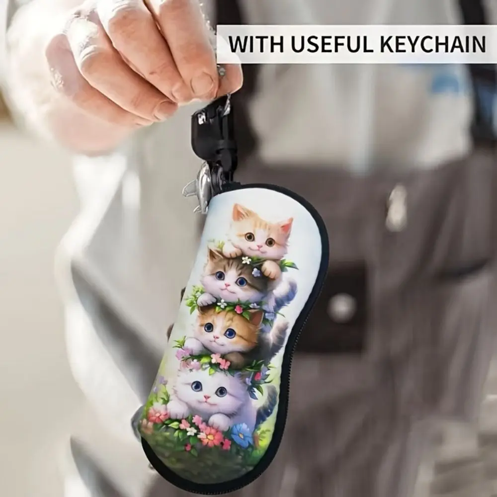 حقيبة تخزين النظارات الشمسية المصنوعة من النايلون بلون سادة وحقيبة النظارات الشمسية المتينة المحمولة مع حلقة مفاتيح وإكسسوارات النظارات الشمسية المعلقة