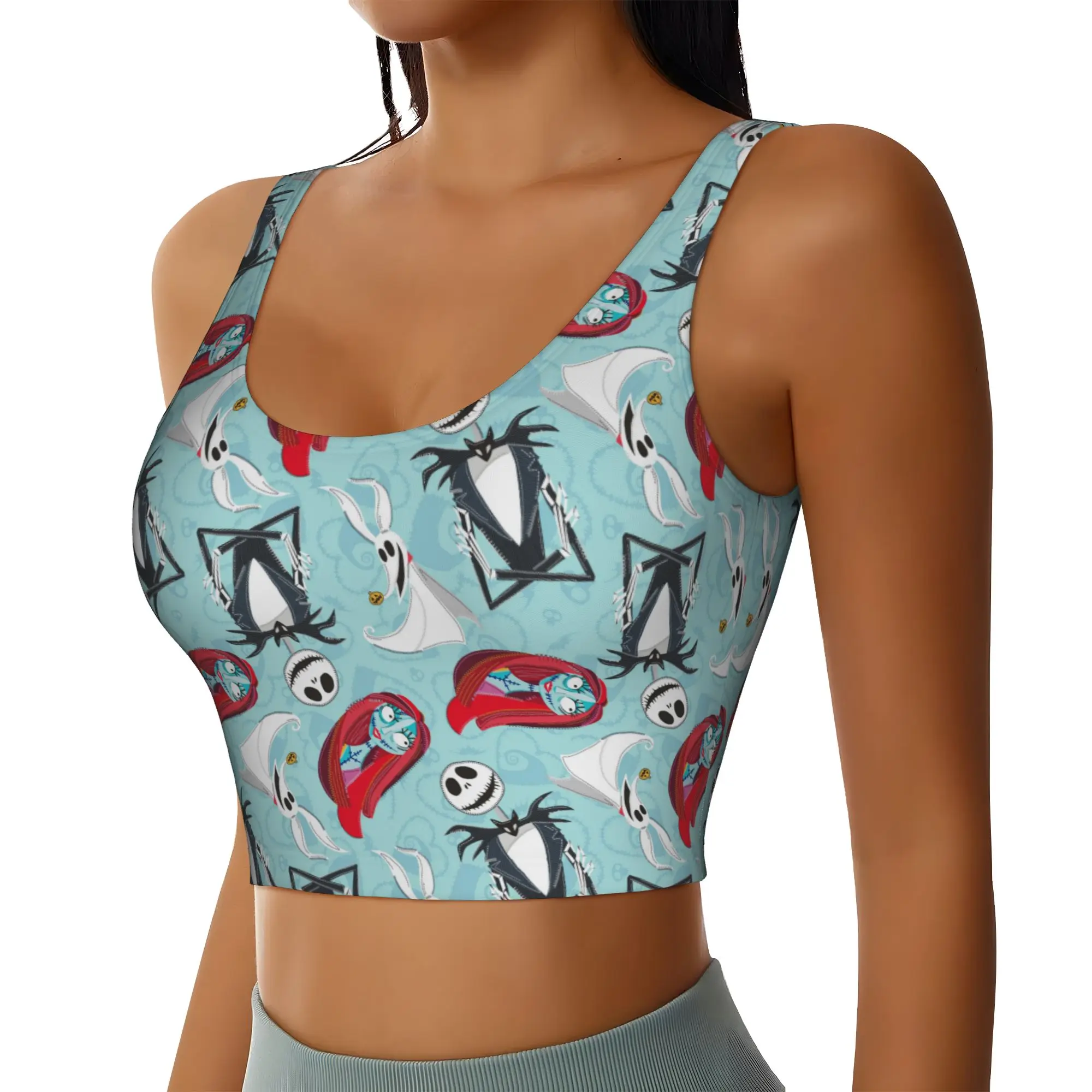 Custom Skellingtones Skull Workout Crop Tank Tops for Women Seamless Halloween Horror Running Yoga Sports Bras