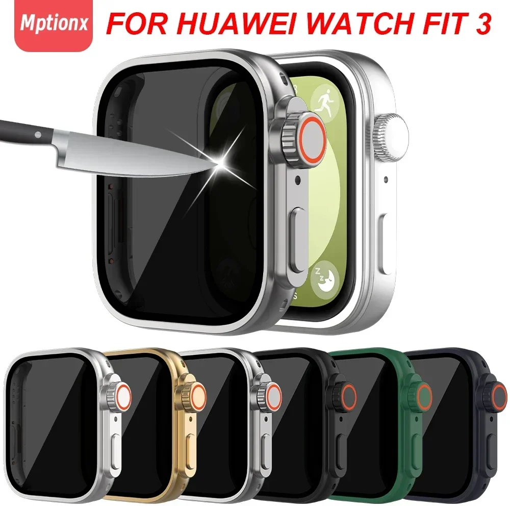 

Privacy Glass+Case For Huawei Watch Fit 3 Change To Ultra Anti-Peeping Screen Protector Hard Bumper Cover for Upgrade to Ultra2