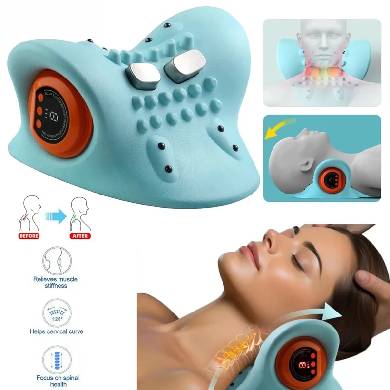 Oreiller de massage cervical électrique, traction pour le cou et les épaules, correcteur chiropratique de la colonne vertébrale, masseur relaxant