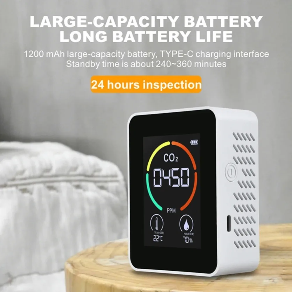 3 in 1 Air Quality Detector Real-Time Monitoring 400-5000PPM Carbon Dioxide Detector Smart LCD Display Greenhouse Gas Monitor