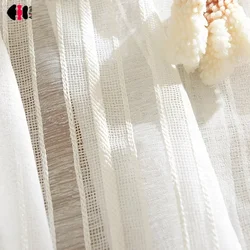 Cortinas transparentes a rayas blancas para sala de estar, Material suave y rico, paneles de ventana y puerta corrediza de vidrio delicados para Patio
