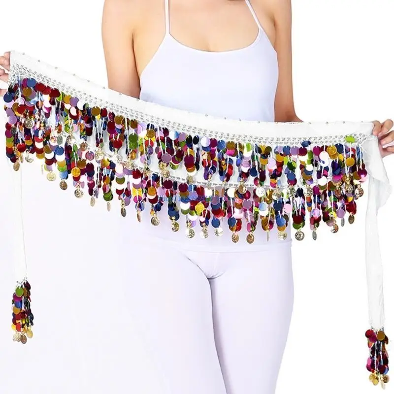 

N7YE Bellydance Vibrant Sparkling Belly Dance Waist Scarf Fly Scarf