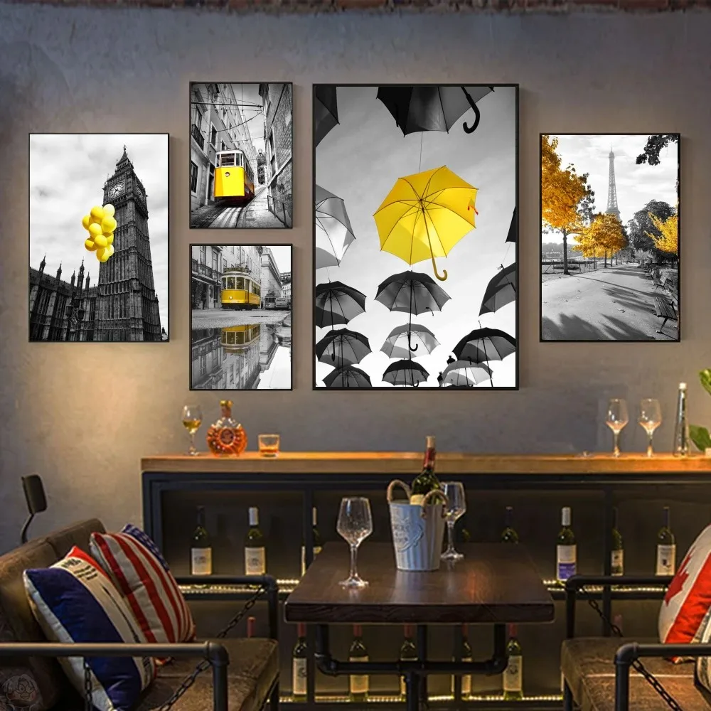 1 pz moderno bianco e nero giallo Art Poster HD Poster Home Room Bar Cafe Decor Art Wall Painting Picture