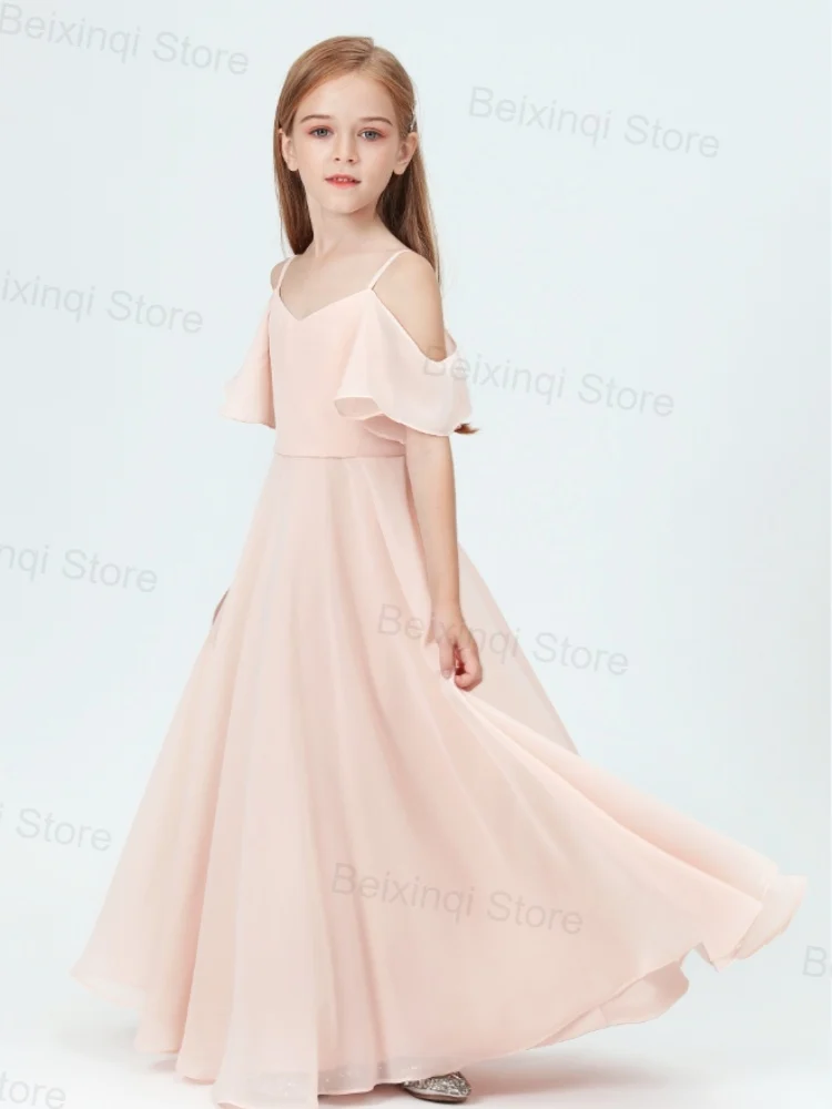 

Pink Chiffon Flower Girl Bridesmaid Dresses Can Custom Color Suspenders Recommend Birthday Prom Dresses For Elegant Party Girls