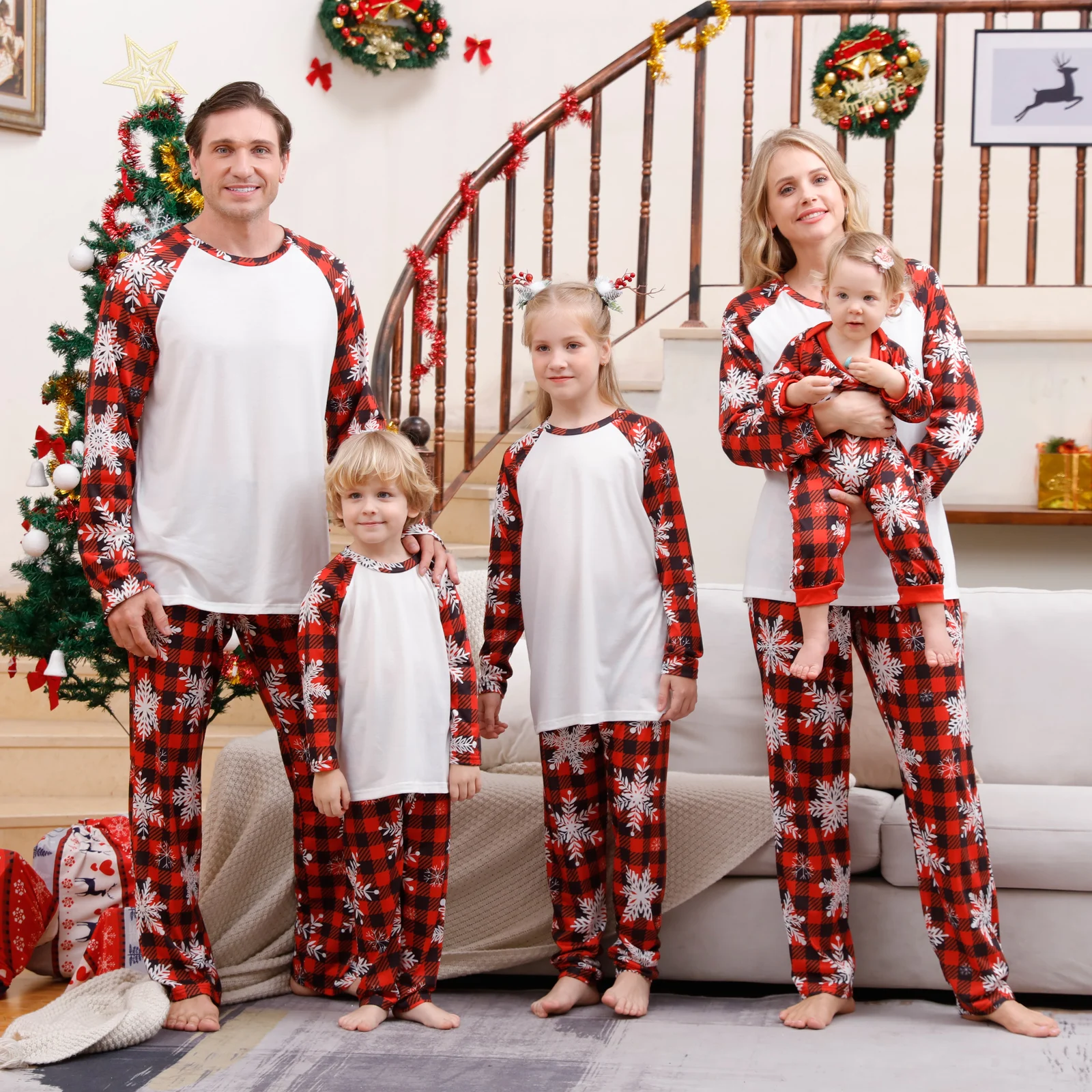 Conjunto de pijama a juego de Navidad para hombre y mujer, ropa de dormir con sublimación en blanco, Conjunto de pijama familiar, ropa de casa para padres e hijos, estampado DIY