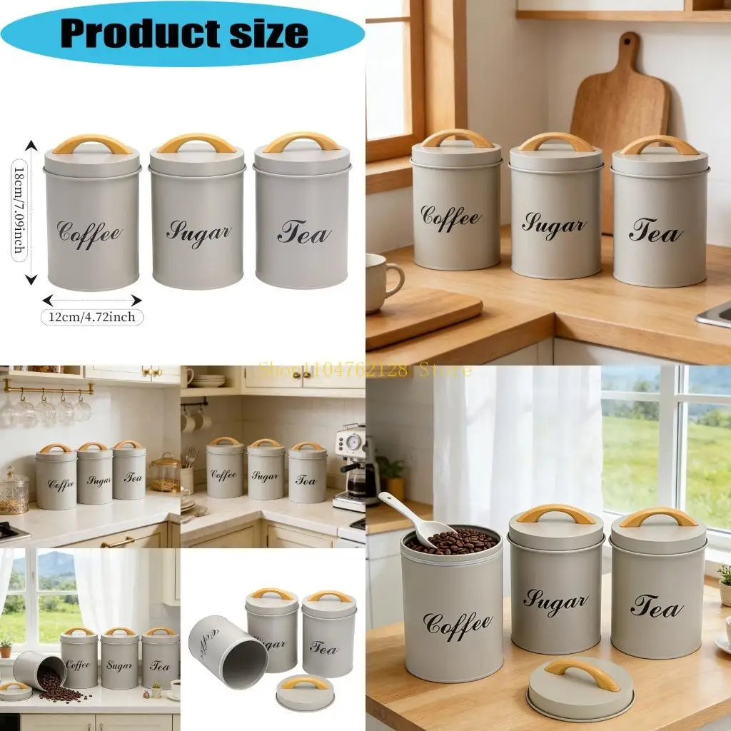 3Pcs Sealed Canister Kitchen Storage Container Round Iron Storage Bin with Lid best sale