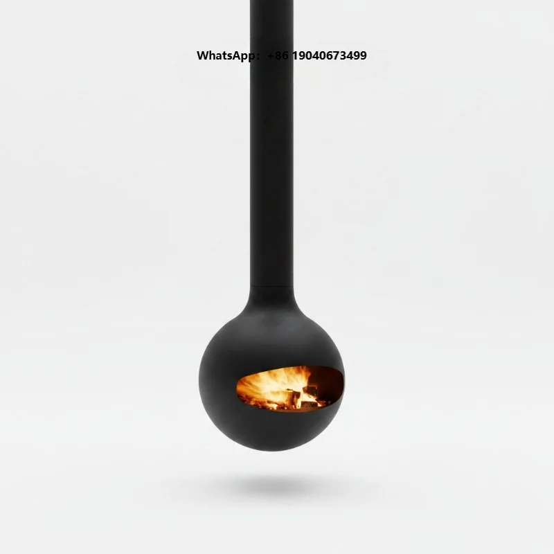 Indoor Wood Burning Stove Suspended Fireplace Matt Black Hotel Decorative Heating Modern Steel HA Brand  lzx