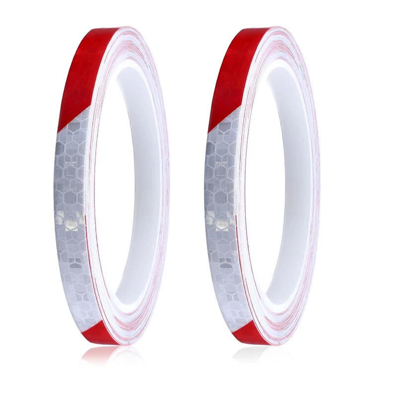 VOOFENG 2-Pack 1cm X 8m Reflective Conspicuity Tape Red & White Bicycle Road Safety Warning Mark for Bike Reflectors