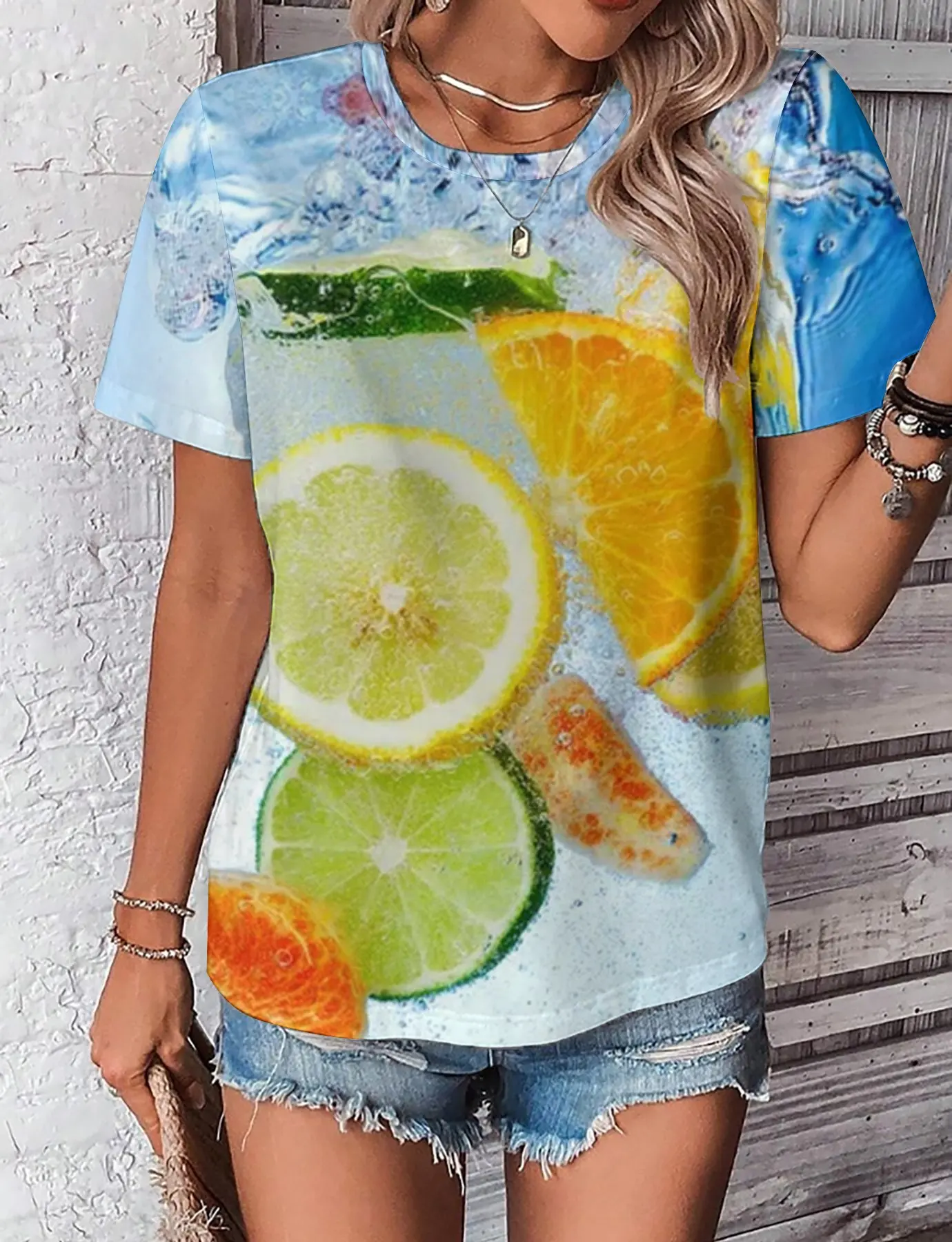 Fruit Lemon Print Women's Casual Comfortable Fashion Crew-neck T-shirt Summer Short Sleeve Comfortable Top 2025