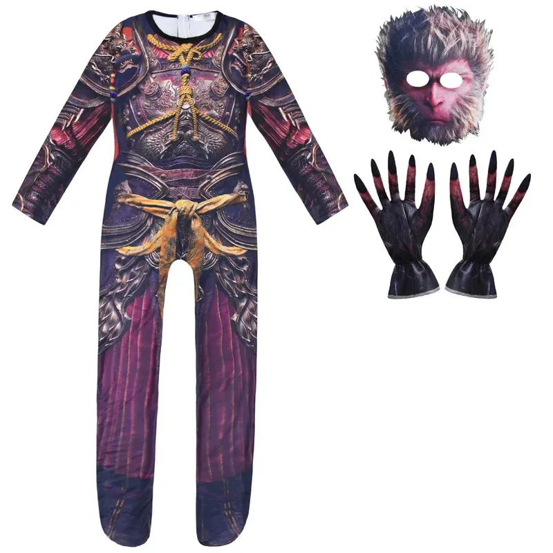 Zz04zz12Kids الأسود أسطورة Wukong تأثيري حللا الدعاوى الأولاد تمويه القرد الملك ازياء طفل الفتيات هدايا حفلة الهالوين مضحك